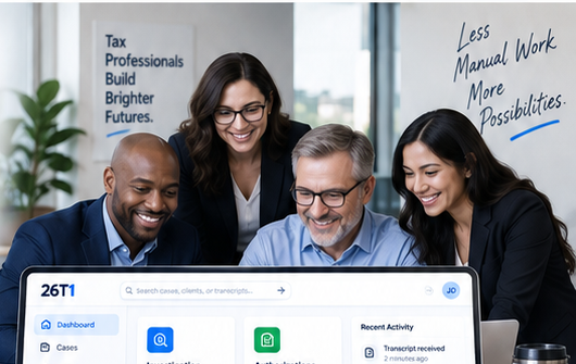 Tax professionals working together with modern software